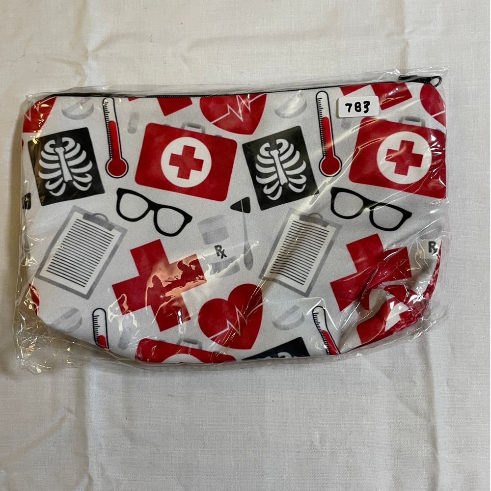 The Pouch Cosmetic Bag Unisex OS White NWT Medical Print Nursing EMS Healthcare